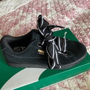 Puma Black Suede Satin Heart II
